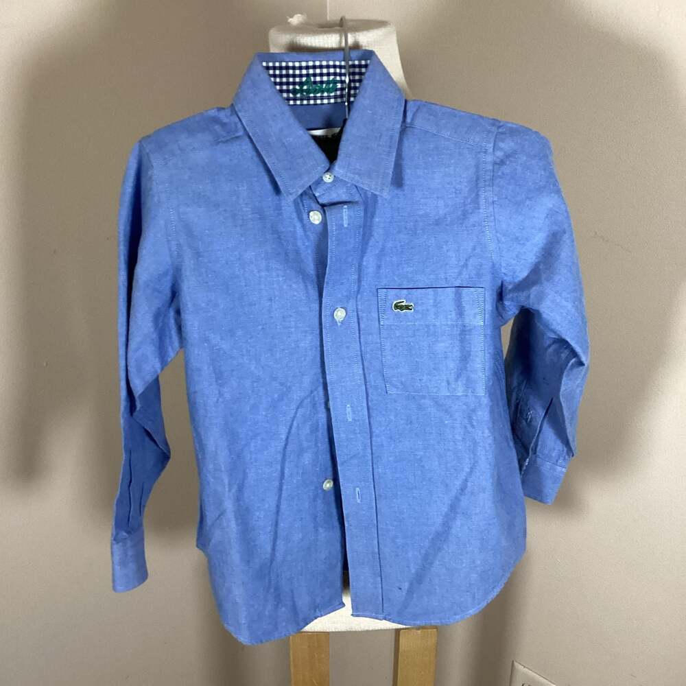 Lacoste Boys Blue Long Sleeve Button Down Shirt Size 4 / 104cm